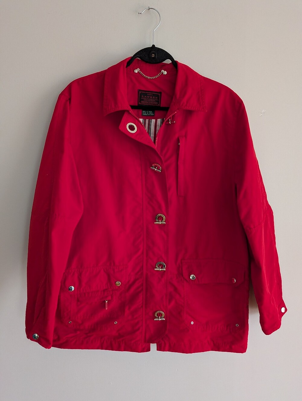 Vintage Lauren Ralph Lauren fisherman toggle rain jacket coat cherry red L